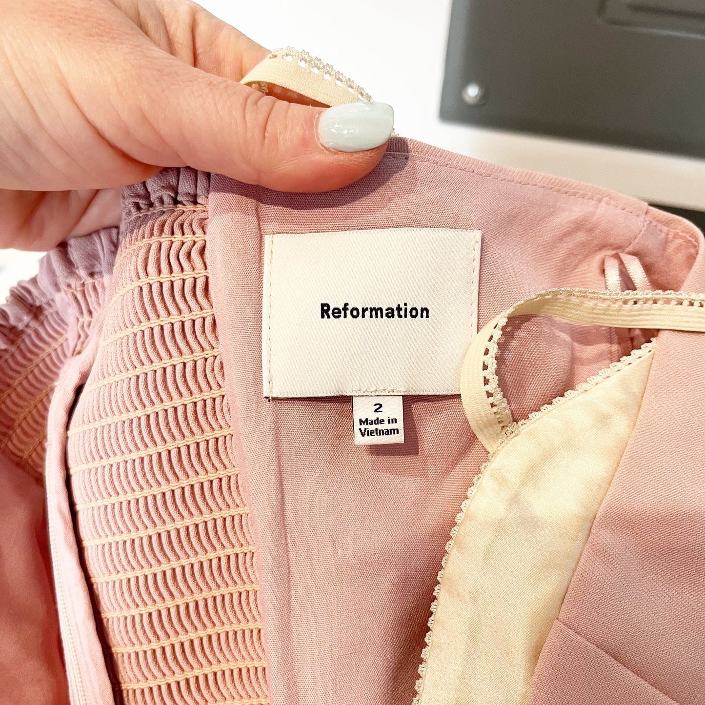 Reformation Melanie Sleeveless Smocked Back Camisole Tank Top Pink Cream 2