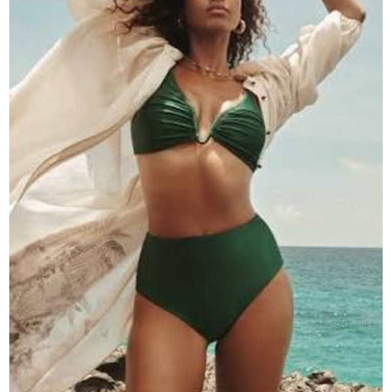 Zimmerman Wylie Plunge Underwire Bikini Top and High Waisted Bottoms Set Emerald