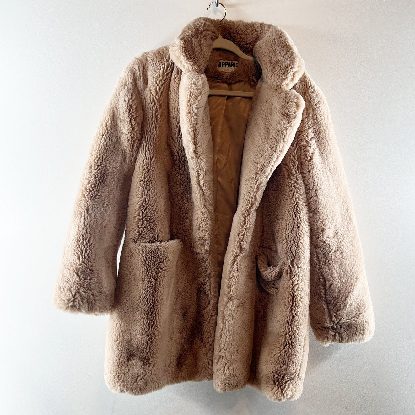 Apparis Sophie Faux Fur Teddy Jacket Coat Brown Tan Medium