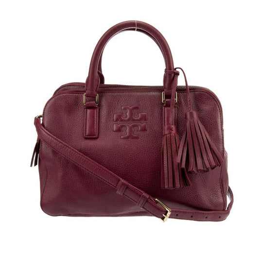 Tory Burch Thea Leather Crossbody Tophandle Satchel Purse Maroon Red NWT