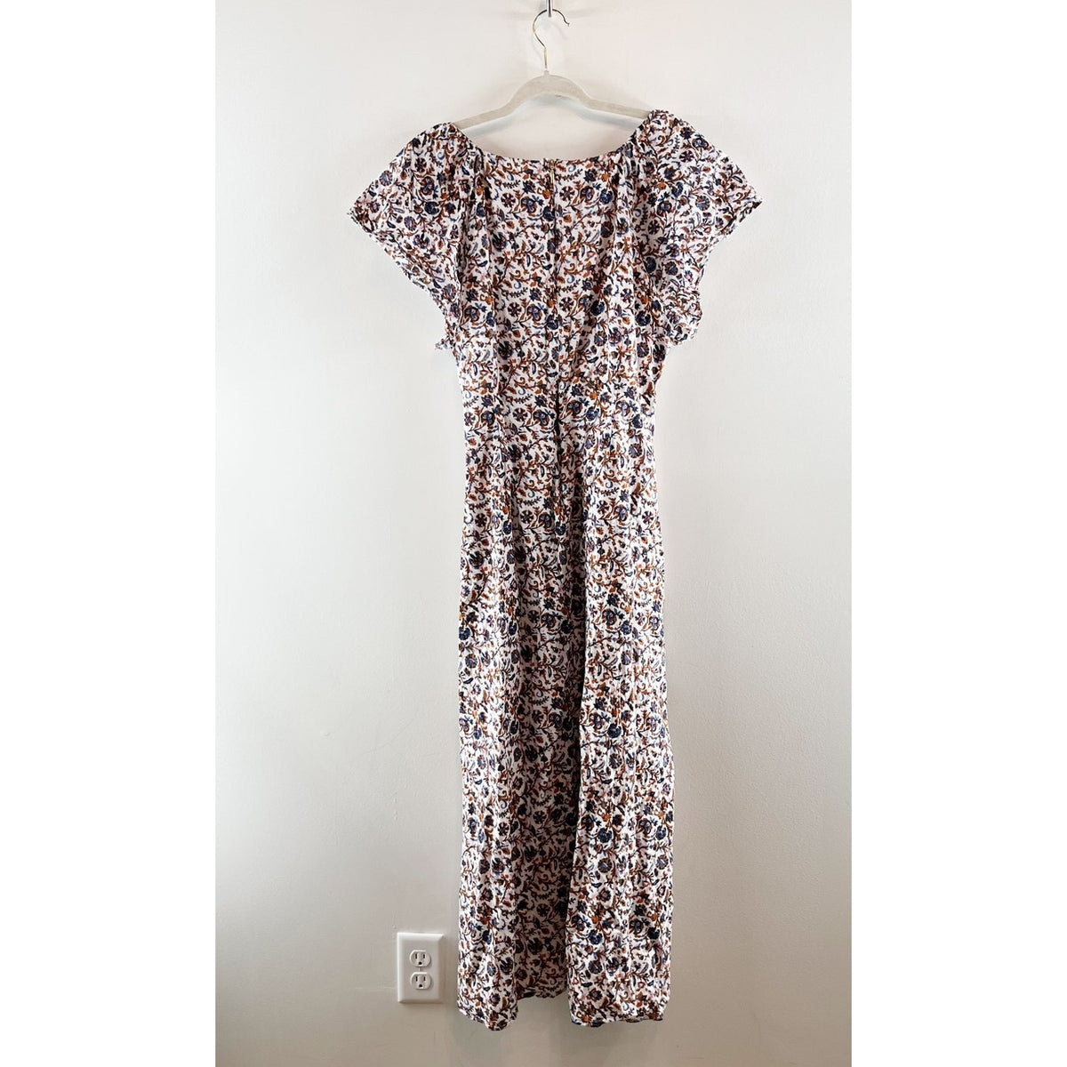 Cleobella Briar Ankle Floral Maxi Short Ruffle Flutter Sleeve Dress Maroon M