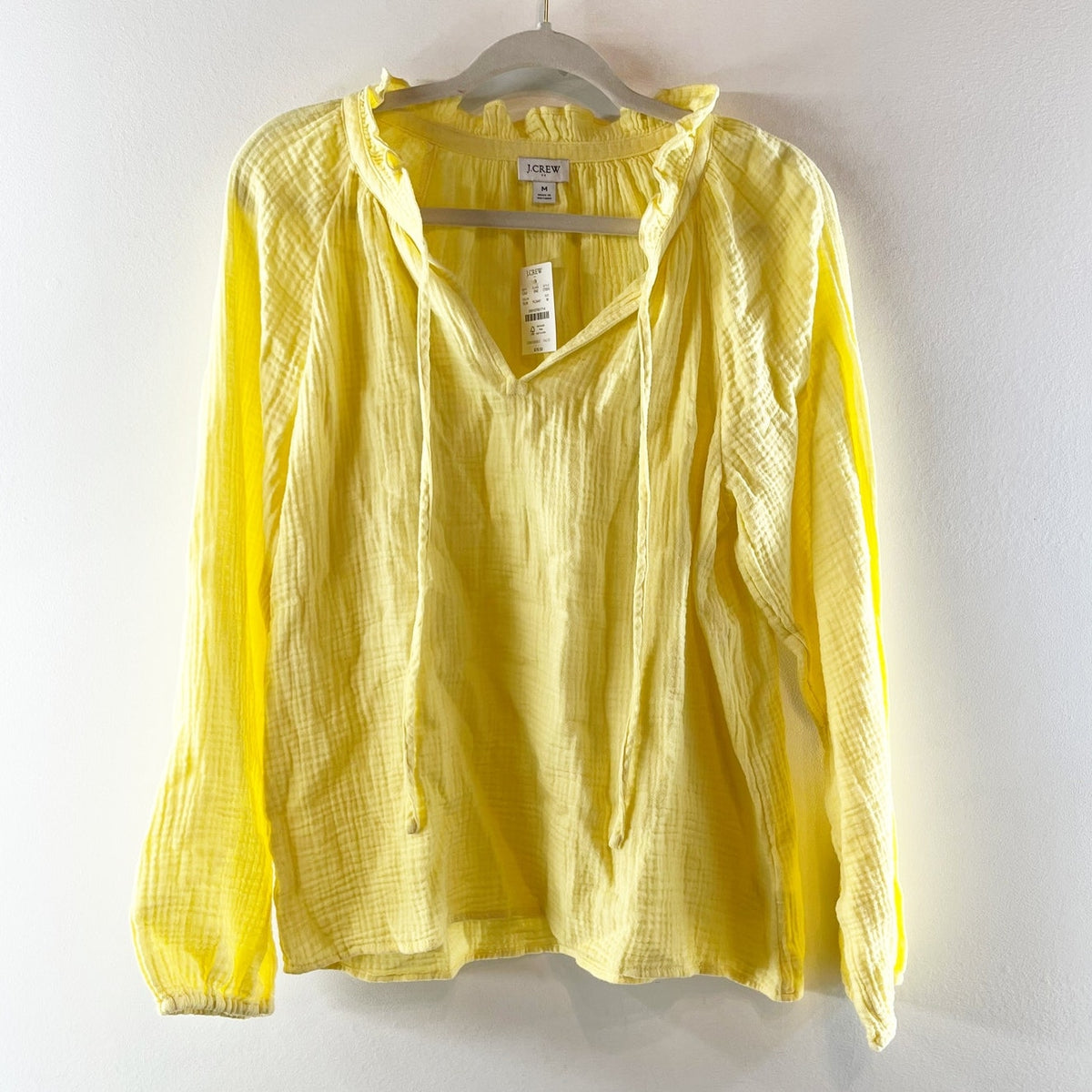 J. Crew Gauze Long Sleeve Tie Neck Top Blouse Sun Yellow Medium