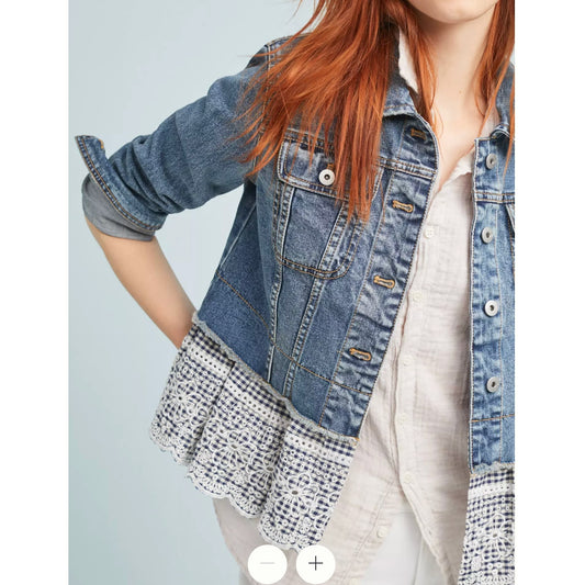 Pilcro and The Letterpress Anthropologie Eyelet Peplum Denim Jacket Blue Small