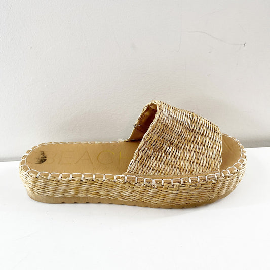 Beach by Matisse Raffia Platform Slide Sandals Tan 8