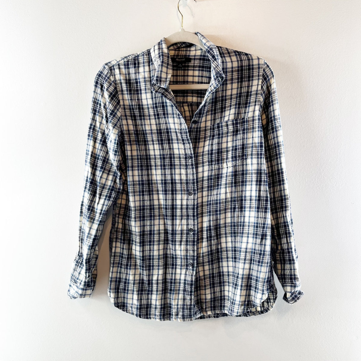 Madewell Lawton Plaid Button Up Boyfriend Long Sleeve Flannel Shirt Blue Medium