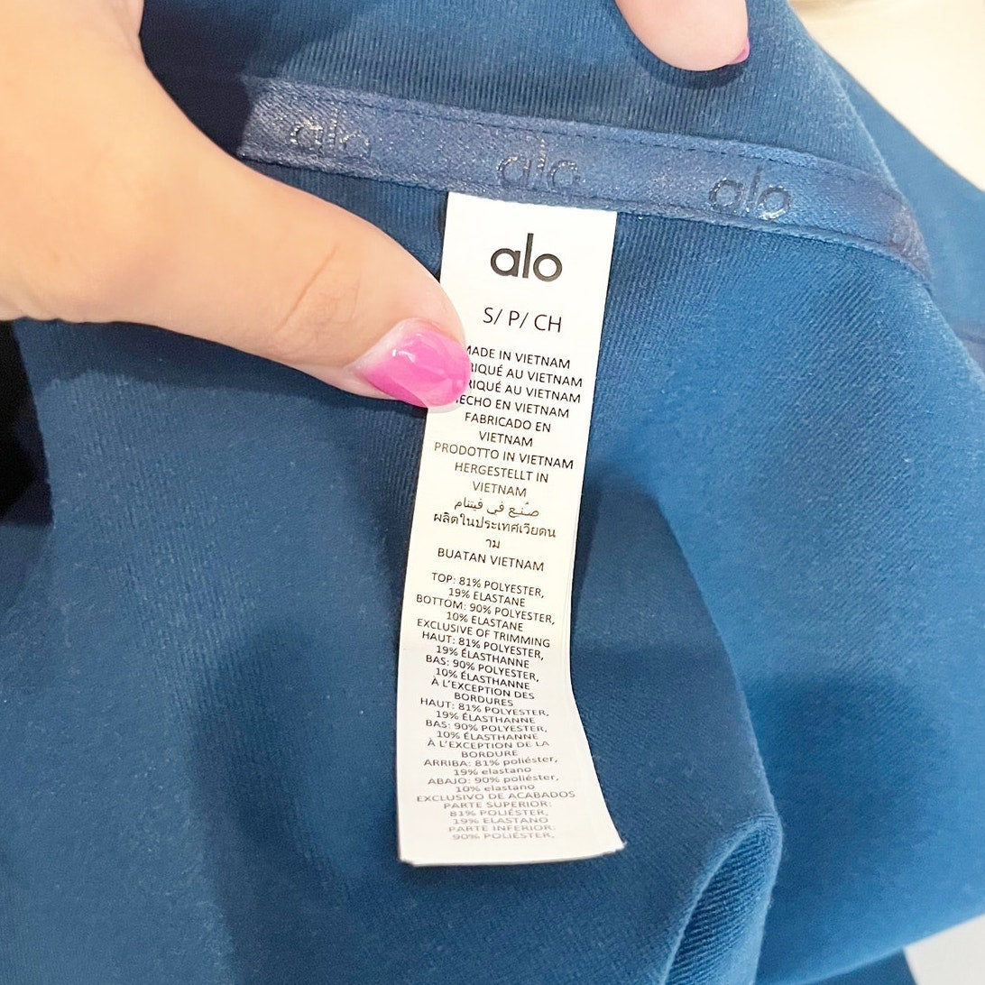 Alo Airbrush Corset Full Zip Long Sleeve Fitted Jacket Eclipse Blue Small