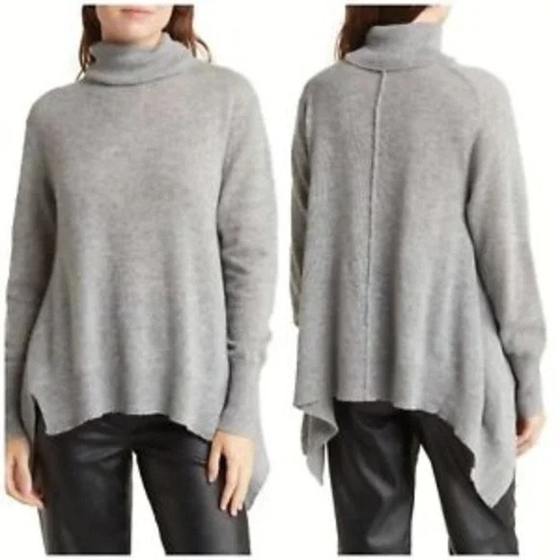 Skull Cashmere Turtleneck Long Sleeve Cashmere Sweater Gray Medium