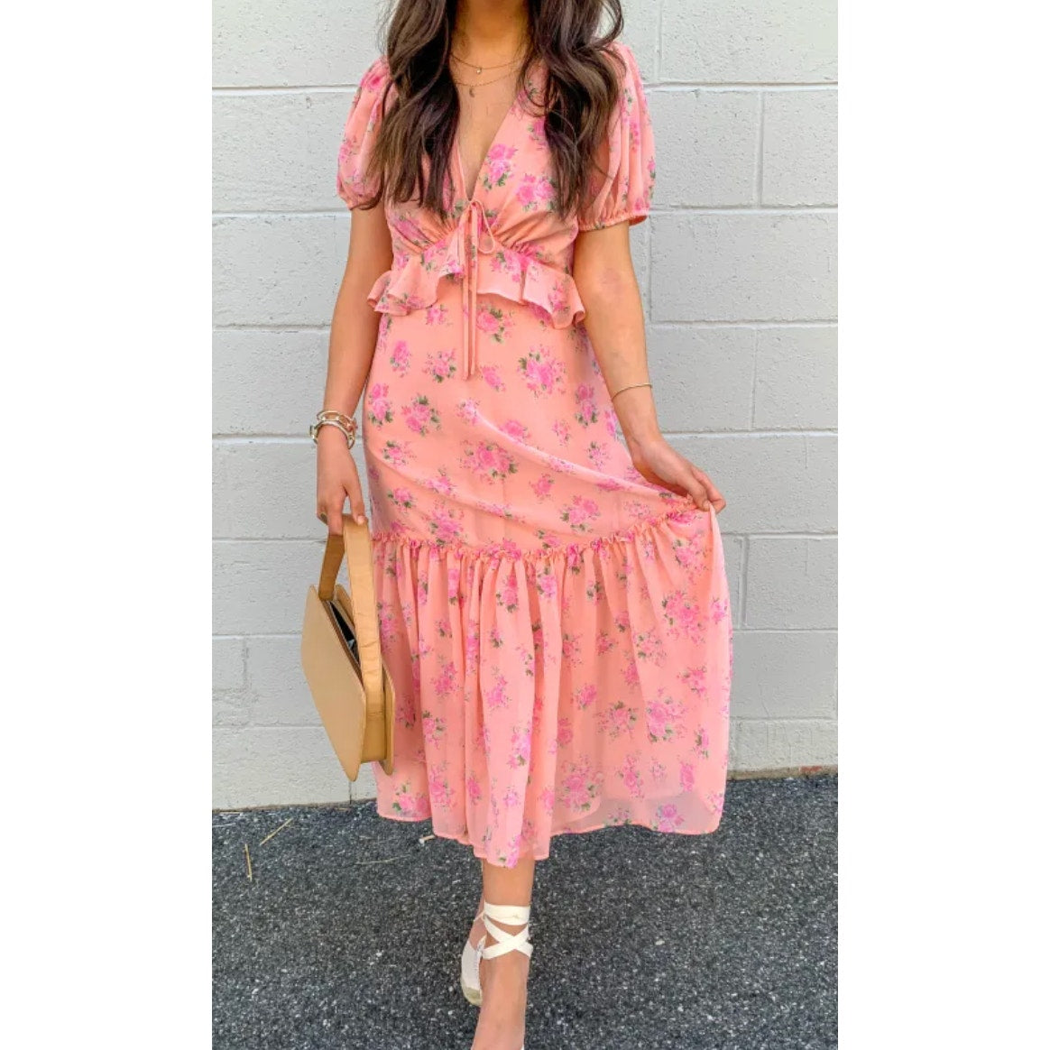 LoveShackFancy x Target Short Sleeve Floral Tiered Ruffle Midi Dress Pink 4