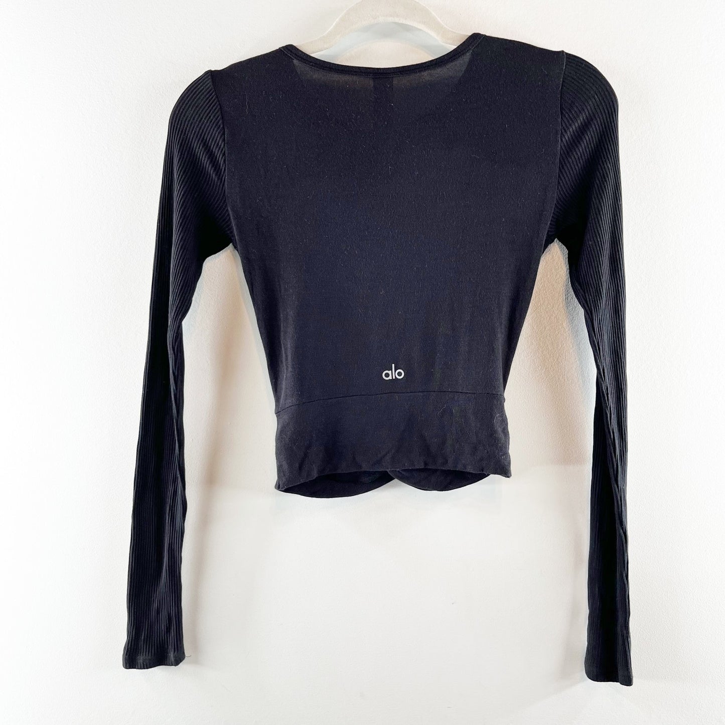 Alo Yoga Cover Long Sleeve Twist Front Top Black Small