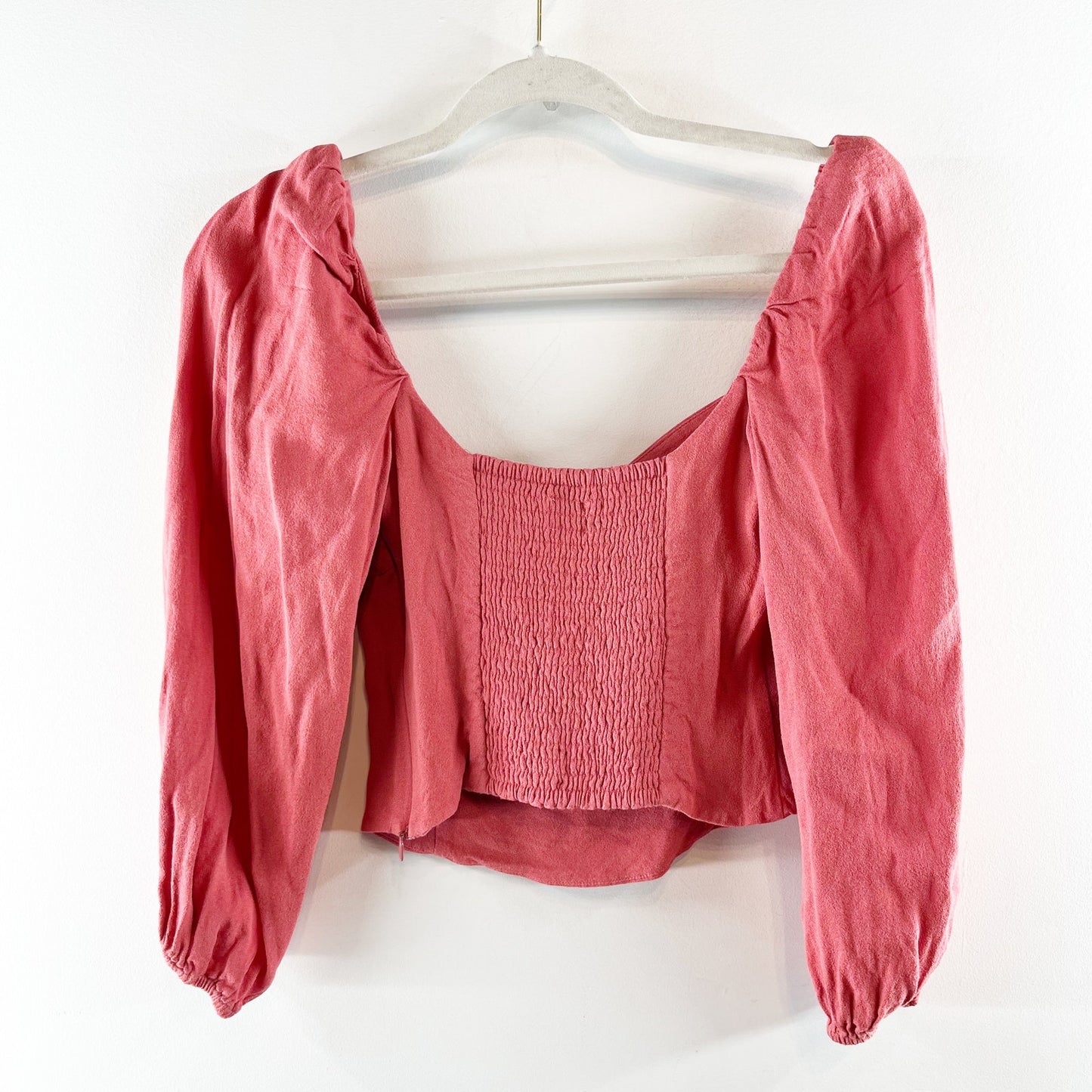Wilfred Aritzia Novella Puff Long Sleeve Sweetheart Blouse Rosy Red XS