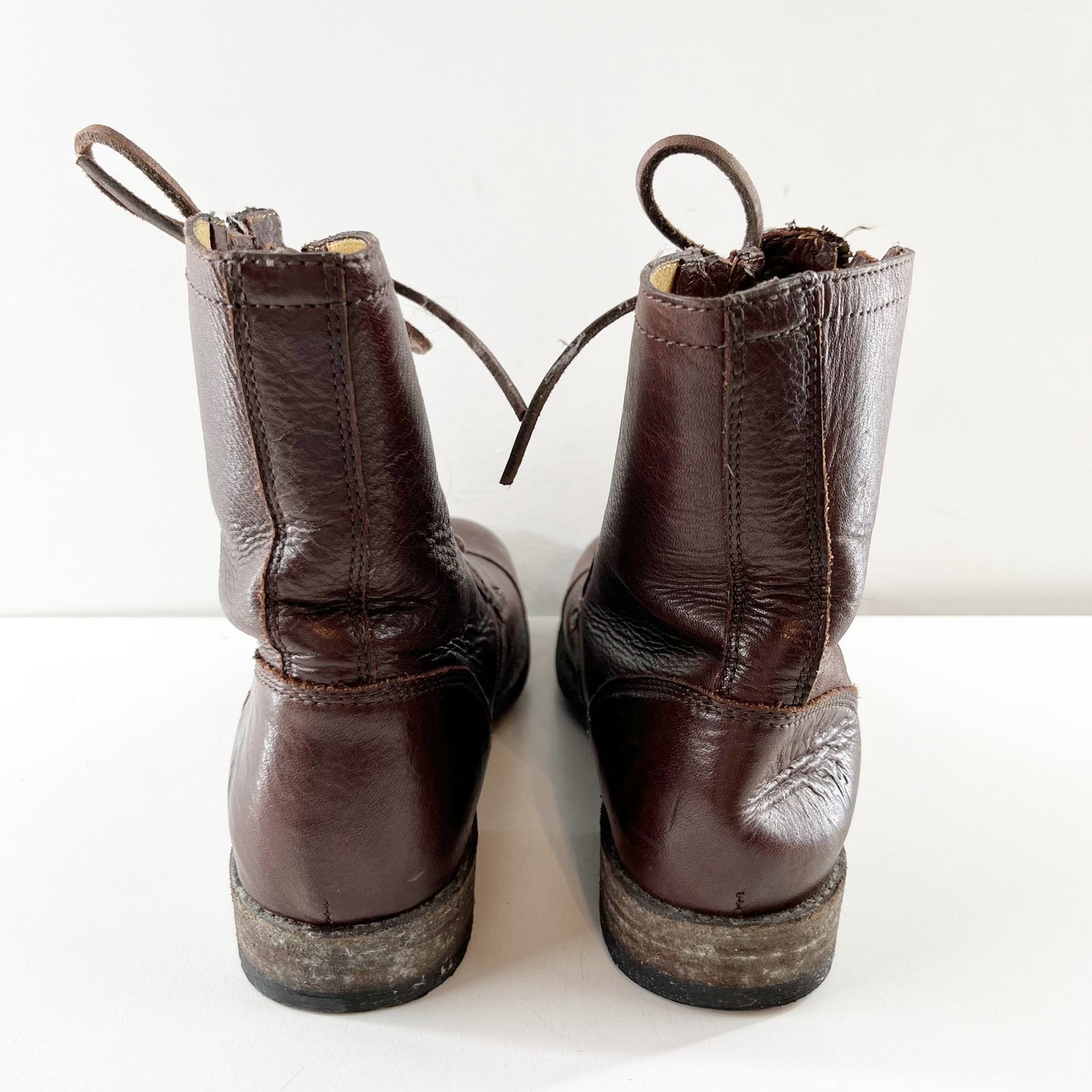 FRYE Tyler Lace Up Leather Combat Moto Ankle Boots Booties Brown 8.5