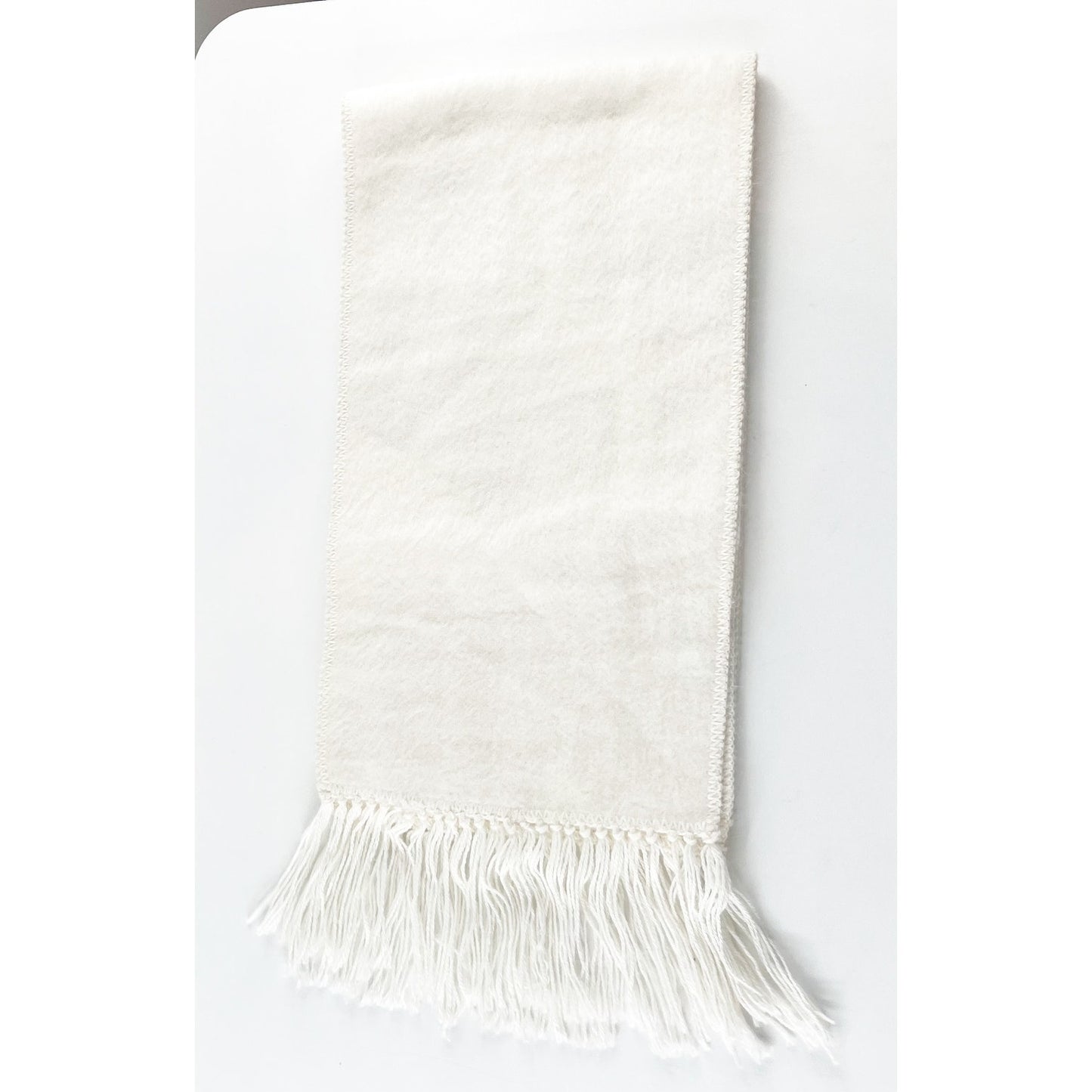 Alpaca Wool Fringe Trim Wrap Scarf Cream White Ivory