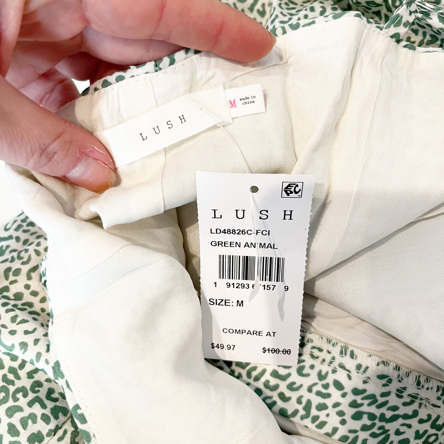 Lush Corset Bubble Hem Mini Dress Green Animal Print Medium