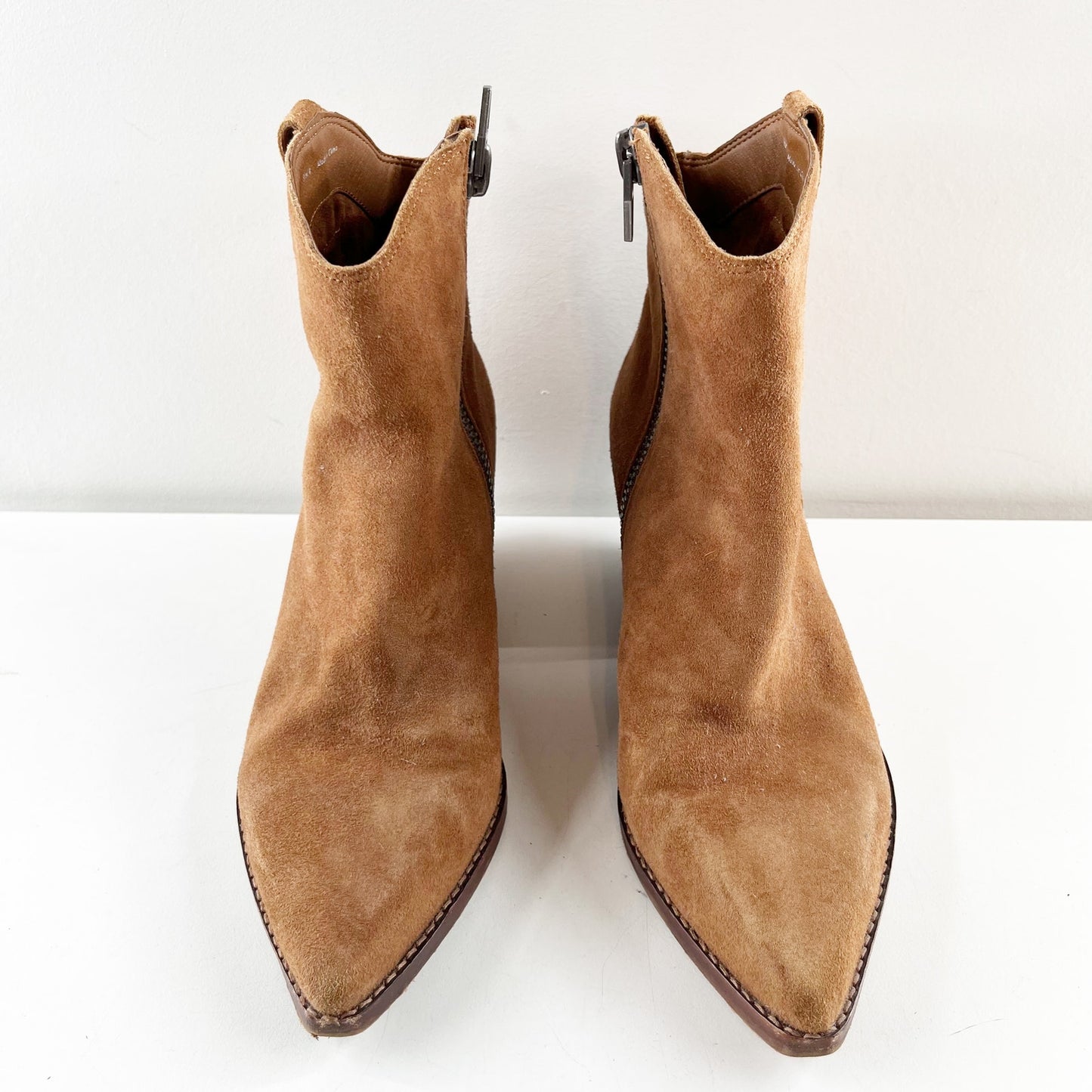Dolce Vita Serra Suede Stacked Heel Western Ankle Boots Dark Saddle Brown 8