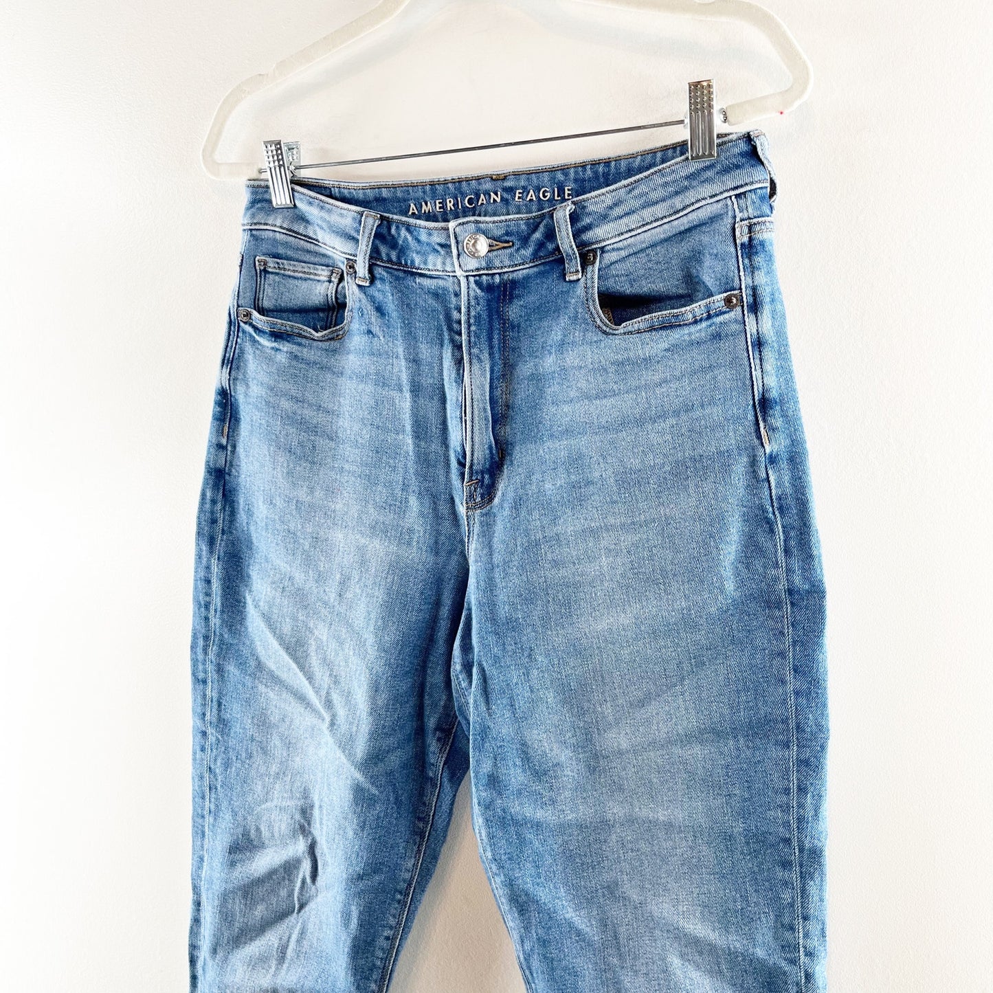 American Eagle High Rise Stretch Mom Jeans Blue 8