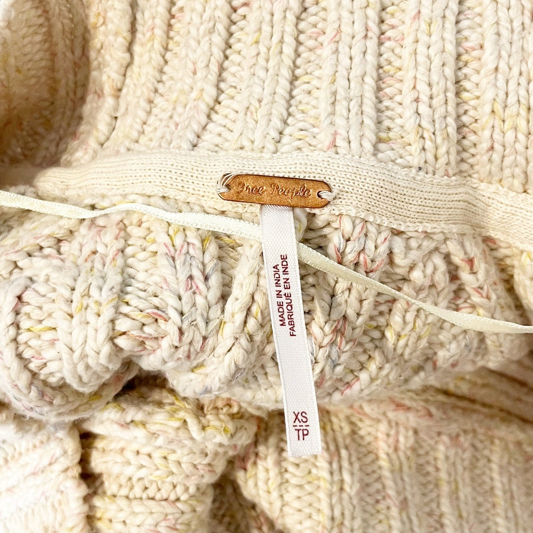 Free People Blossom Cotton Open Chunky Cardigan Sweater Cream Tan XS