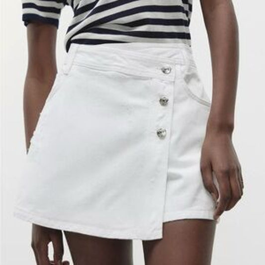 ZARA Side Button Up Mini Skirt Short Skorts White Medium