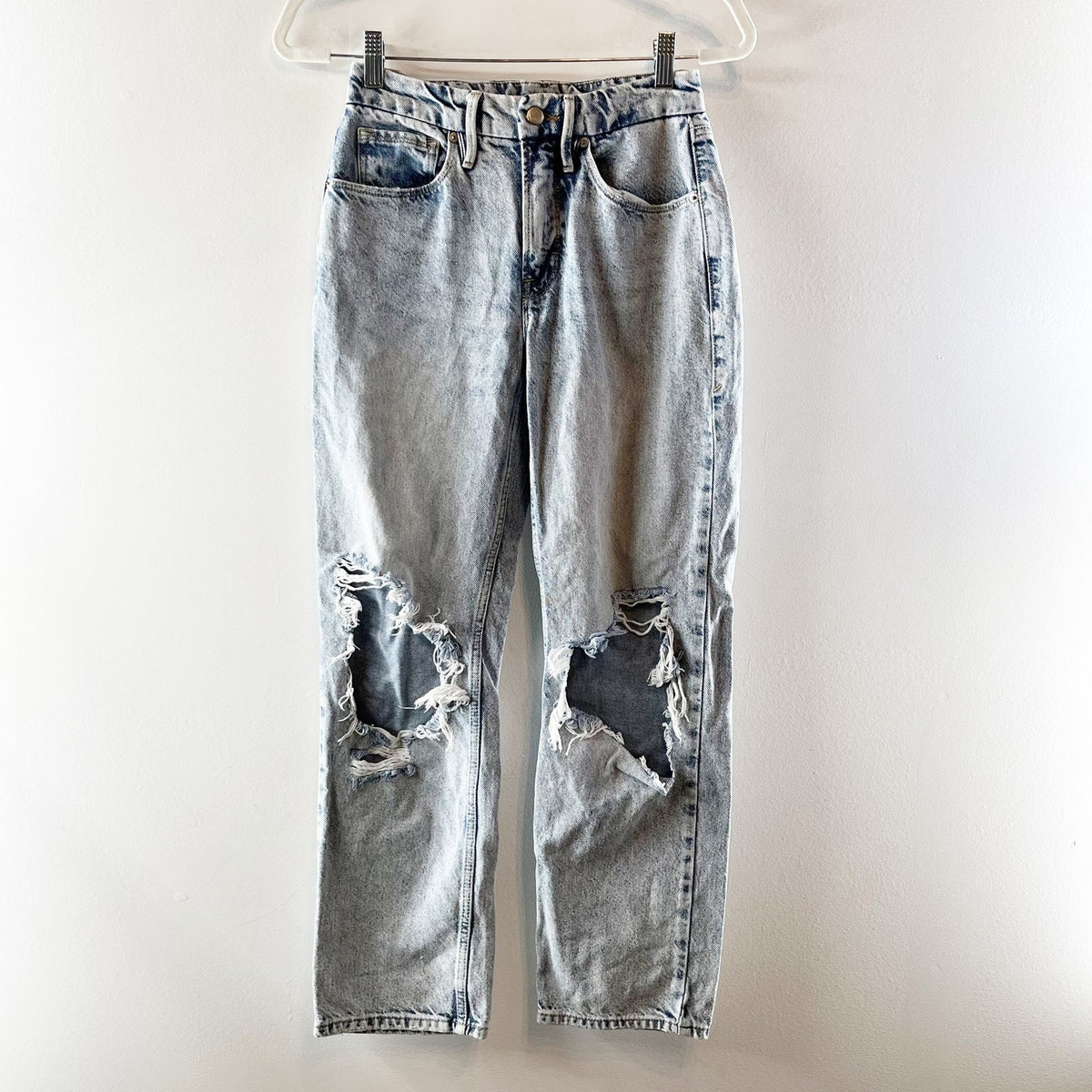 Good American Good Heritage Mid Rise Straight Leg Distressed Jeans Blue 00