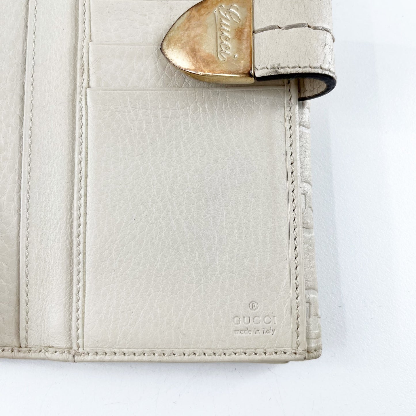 Gucci Guccissima GG Continental Long Rectangle Leather Wallet Cream