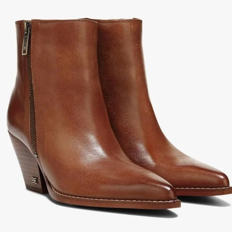 Sam Edelman Jane Pointed Toe Leather Ankle Boots Booties Brown 8