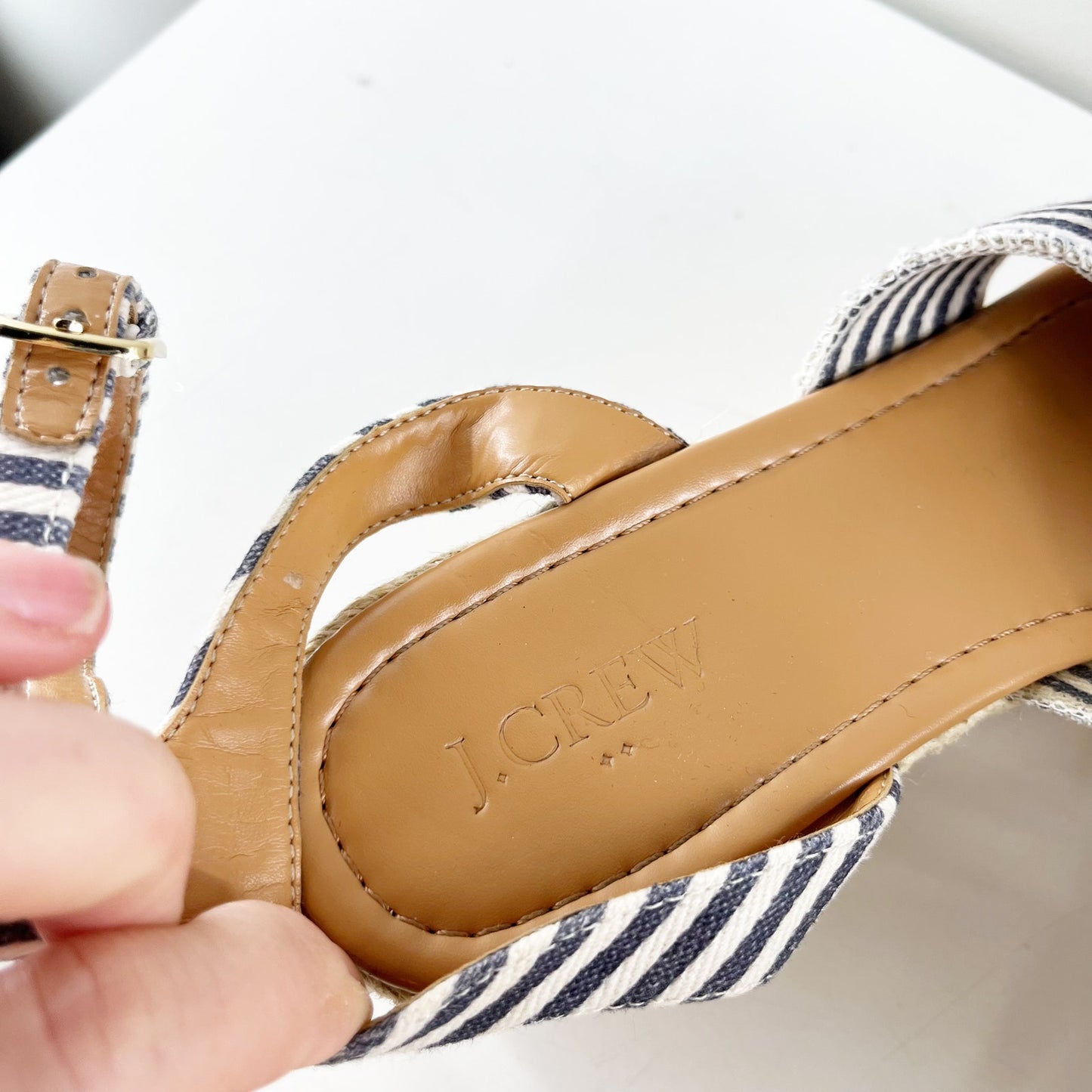 J. Crew Platform Bow Striped Espadrille Wedge Sandals Blue White 8