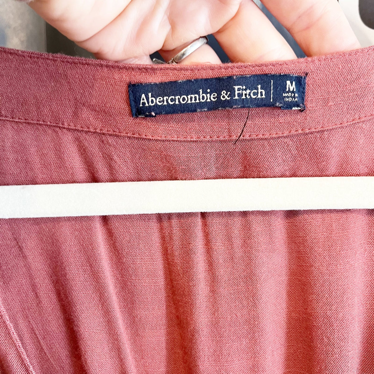 Abercrombie & Fitch V-Neck Button-Front Belted Jumpsuit Rust Maroon Medium