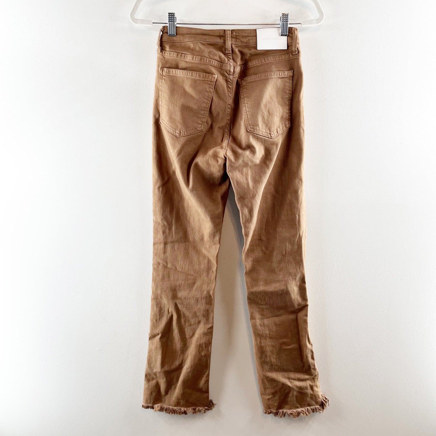 Jonathan Simkhai High Rise Fringe Hem Straight Leg Ankle Pants Brown 26 / 2