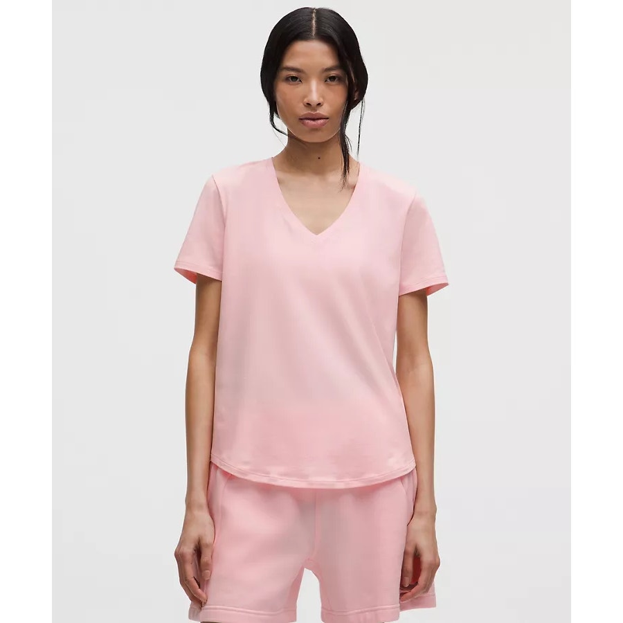 Lululemon Athletica Love Short Sleeve V-Neck T-Shirt Pink Pearl 8 / Medium