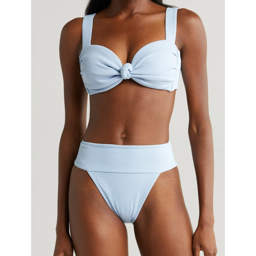 Montce Hayden Knotted Rib Top Tamarindo High Cut Bottom Set Peri Rib Blue XS/S