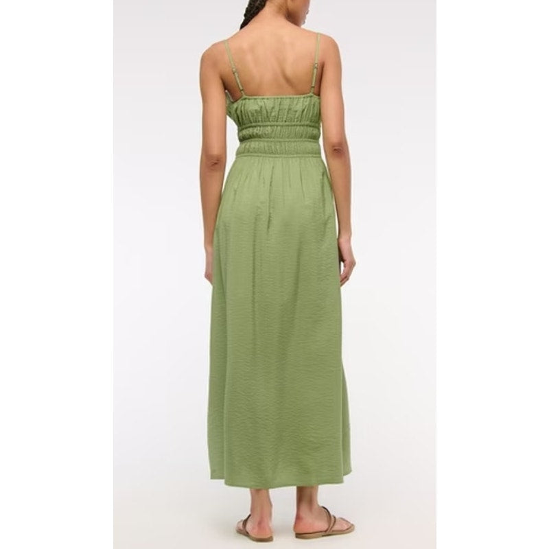 Abercrombie & Fitch Sleeveless Smocked Tie-Front Maxi Dress Bottle Green Large