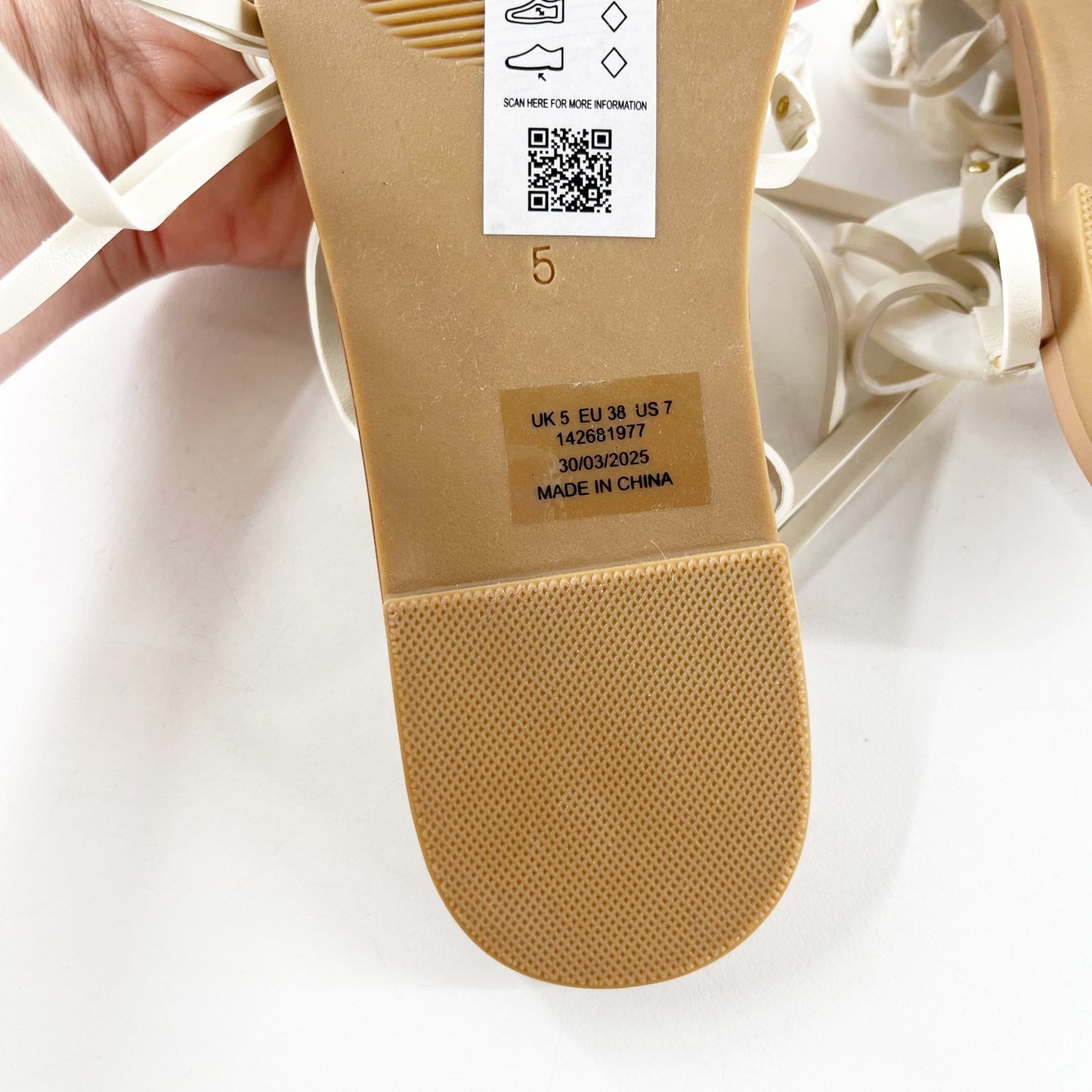 ASOS Fiona Slip On Tie Strap Flat Thong Sandals White US 7