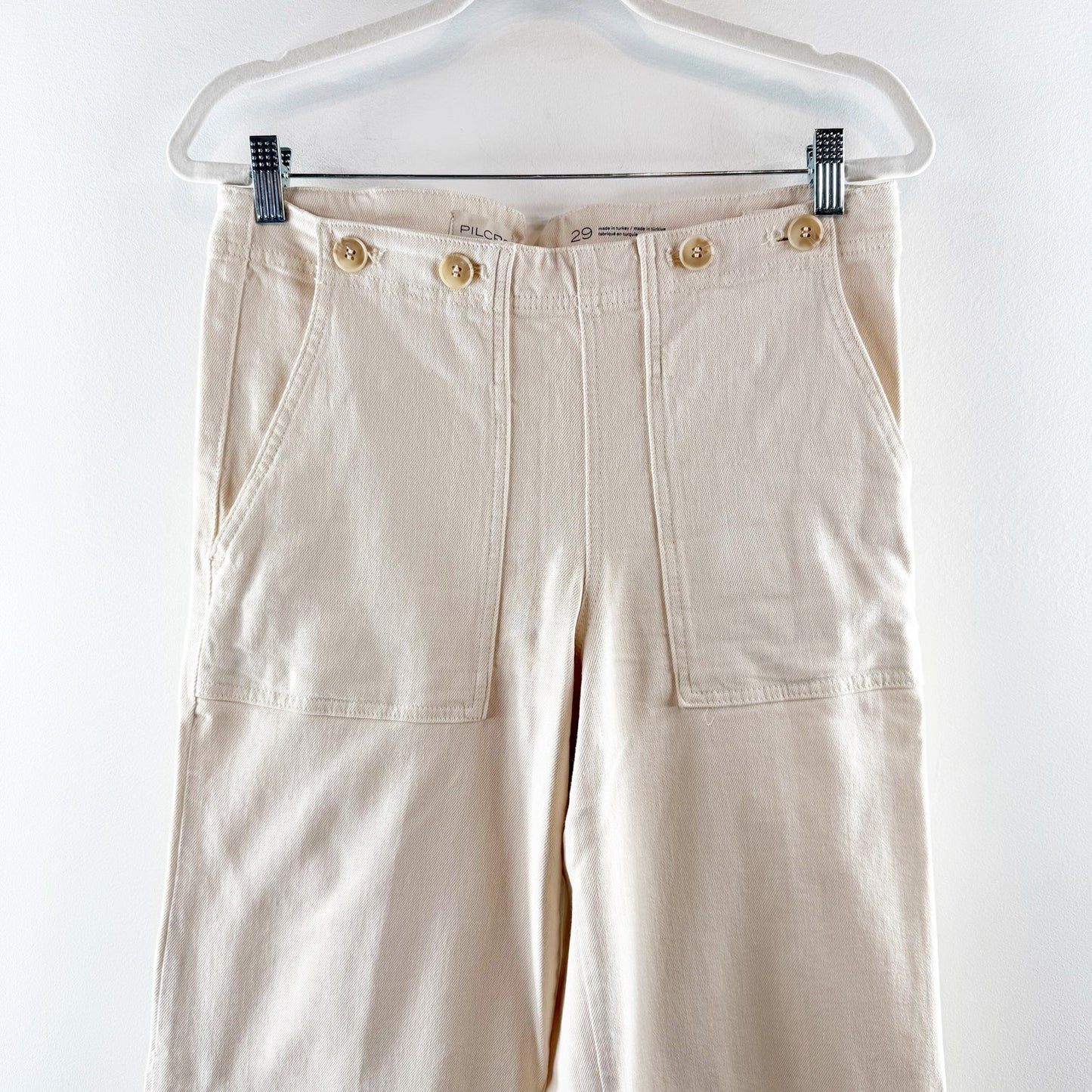 Pilcro Anthropologie The Kit High-Rise Wide-Leg Utility Trousers Cream 29