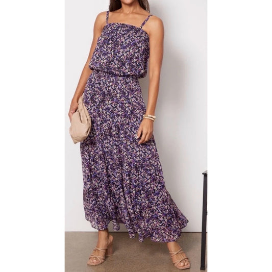 Evereve Fiona Square Neck Floral Sleeveless Maxi Dress Purple XS