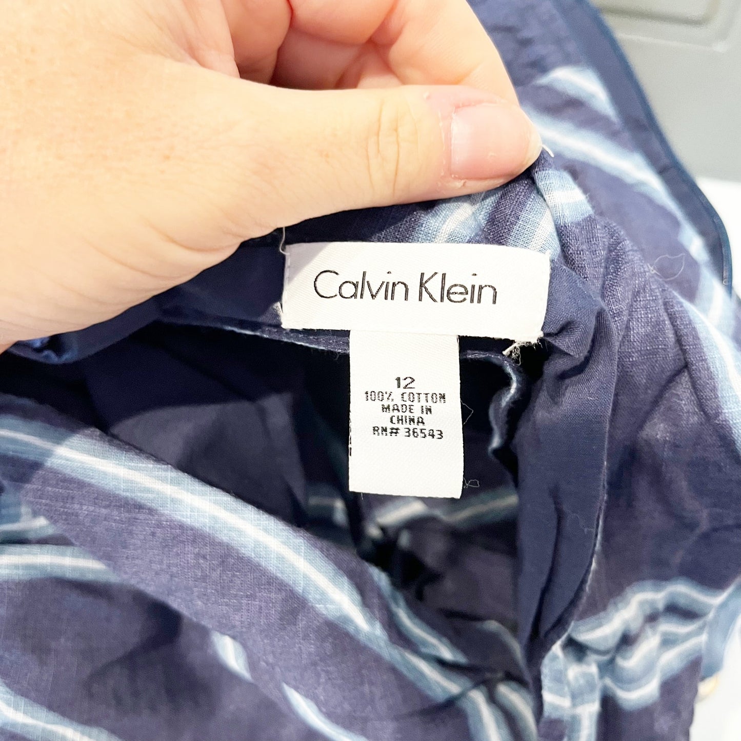 Calvin Klein 100% Cotton Printed Sleeveless V-Neck Maxi Dress Navy Blue 12