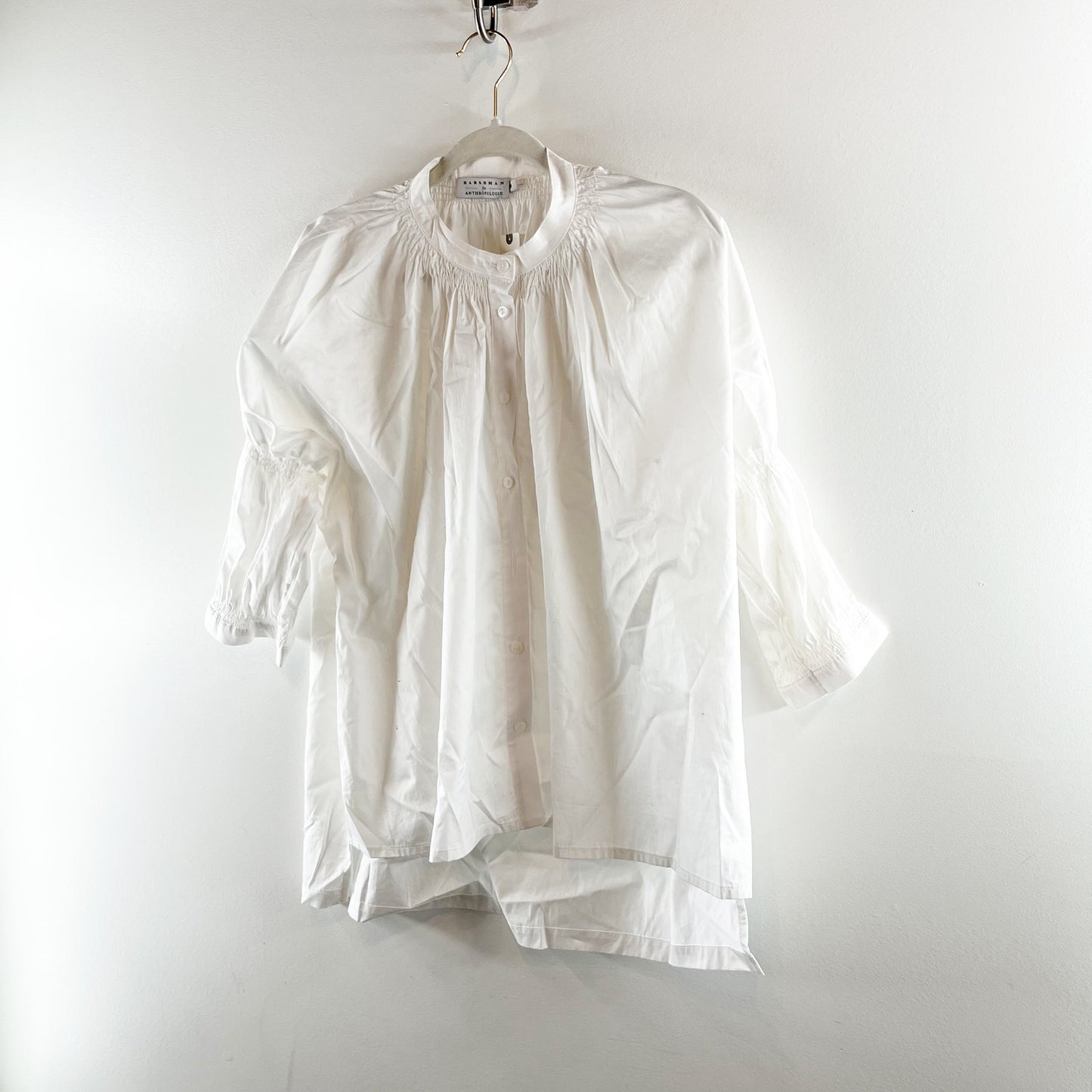 Harshman for Anthropologie 3/4 Sleeve Button-Up Blouse Top White Medium