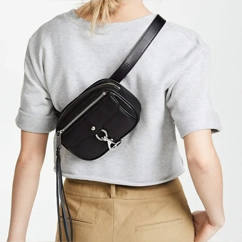 Rebecca Minkoff Blythe Pebbled Leather Waist Belt Crossbody Bag Black