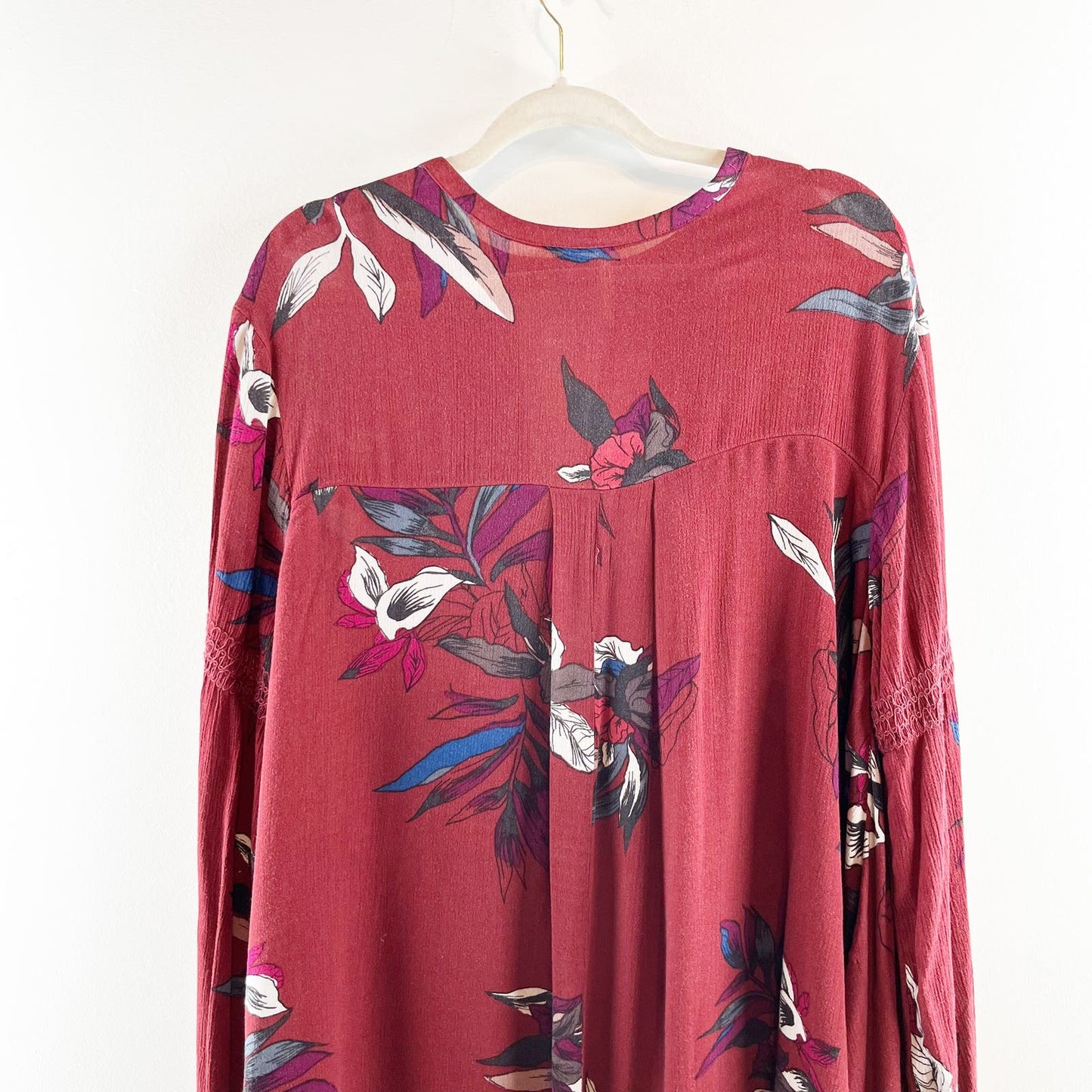 Free People Tree Swing Long Sleeve Floral Tunic Mini Dress Maroon Small