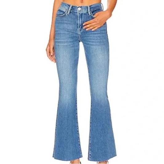 Frame Mid Rise Le Easy Flare Raw Hem Jeans Drizzle Blue 25 / 0