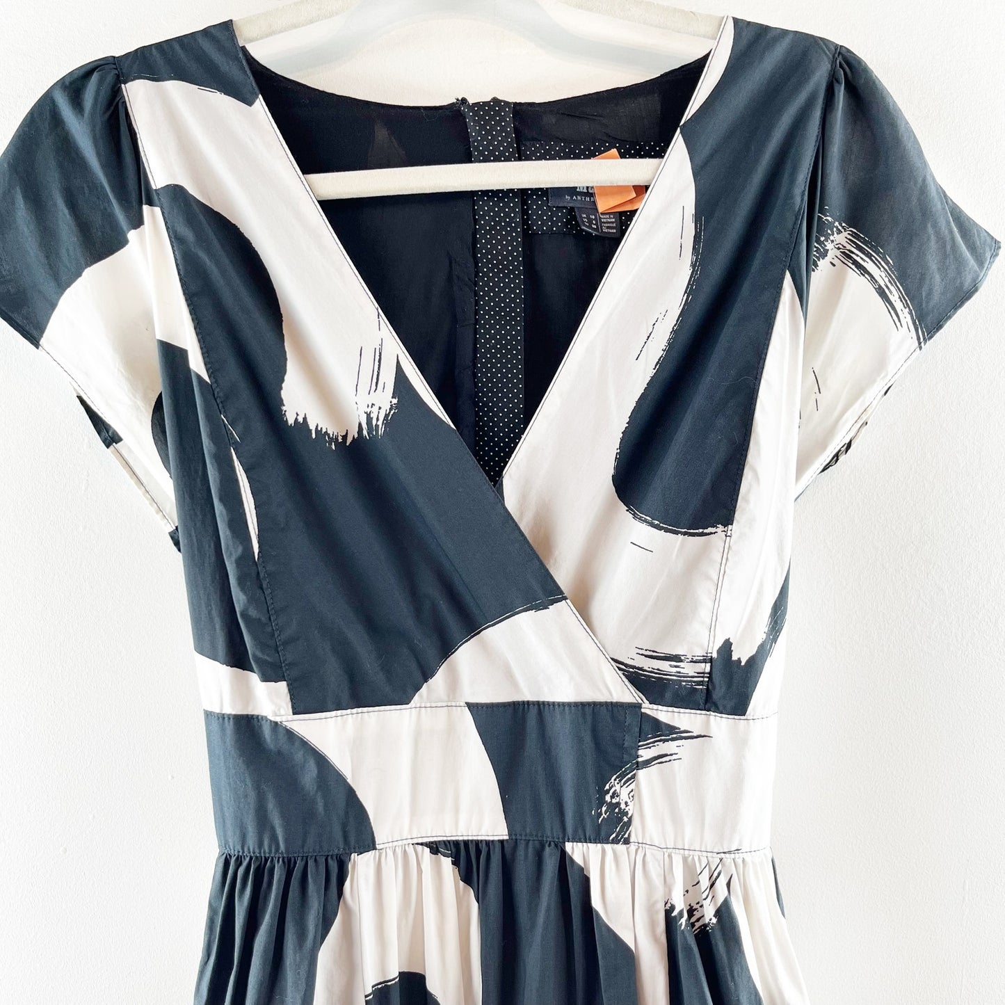 Maeve Anthropologie Mairead Short Sleeve Cotton Printed Midi Dress Black White 6