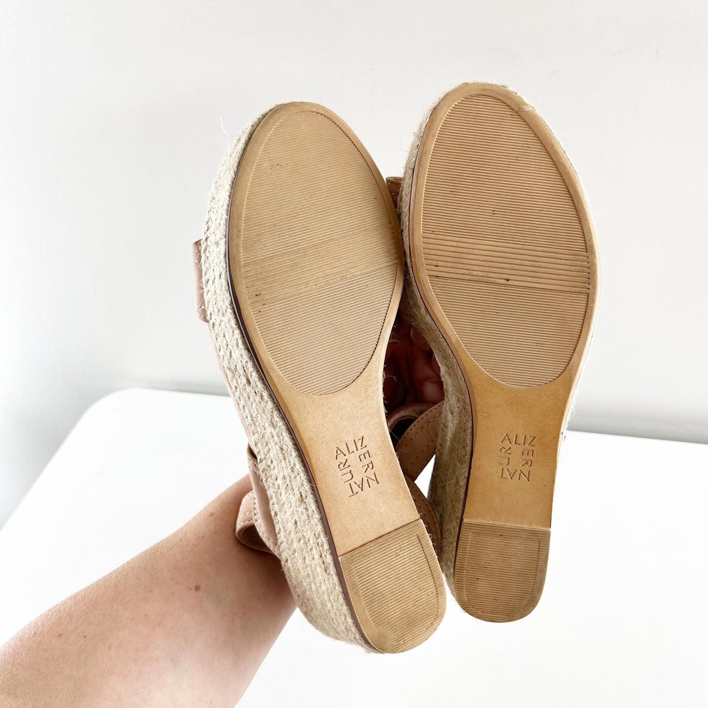 Naturalizer Ursa Epadrille Leather Wedge Sandals Dusty Rose Pink 7.5