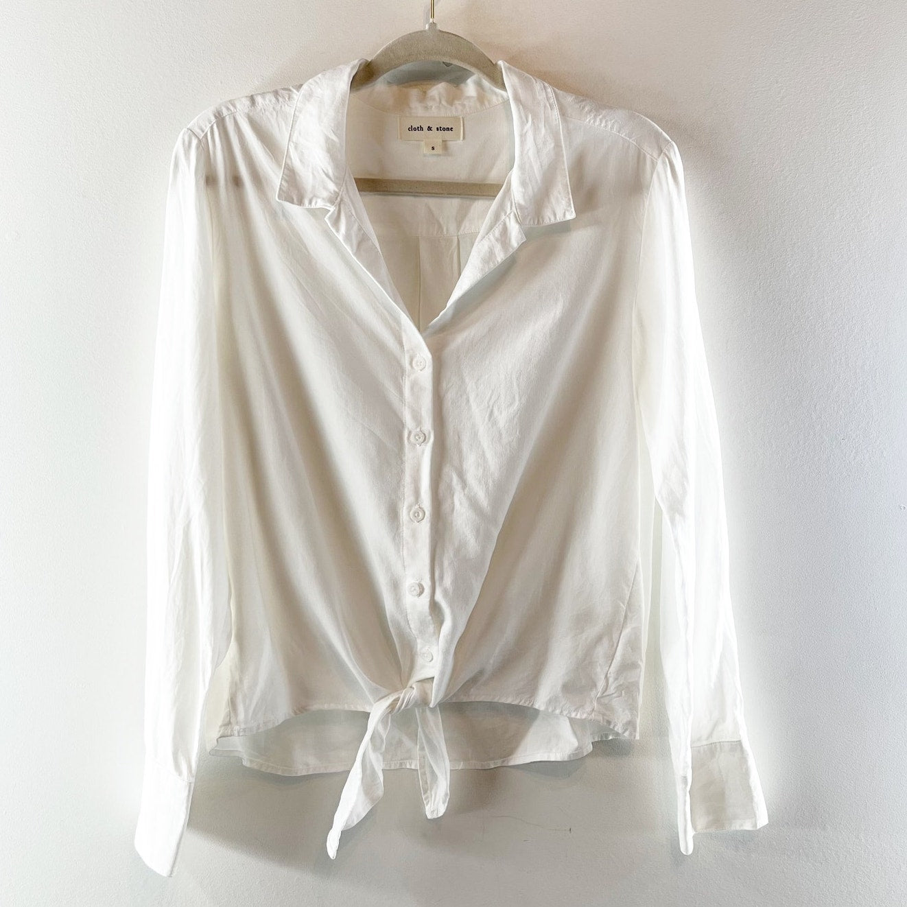 Cloth & Stone Long Sleeve Button Up Tie Front Top Shirt White Small