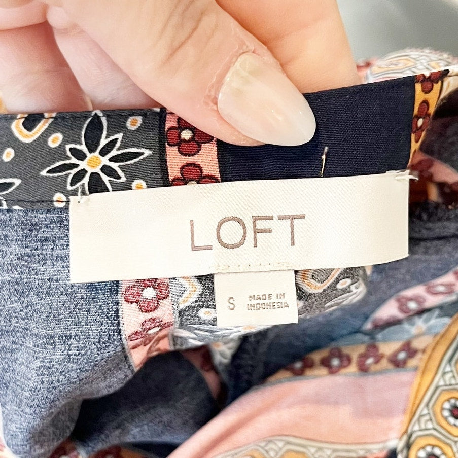 LOFT Foulard Long Sleeve Striped Tunic Mini Boho Dress Blue Orange Small