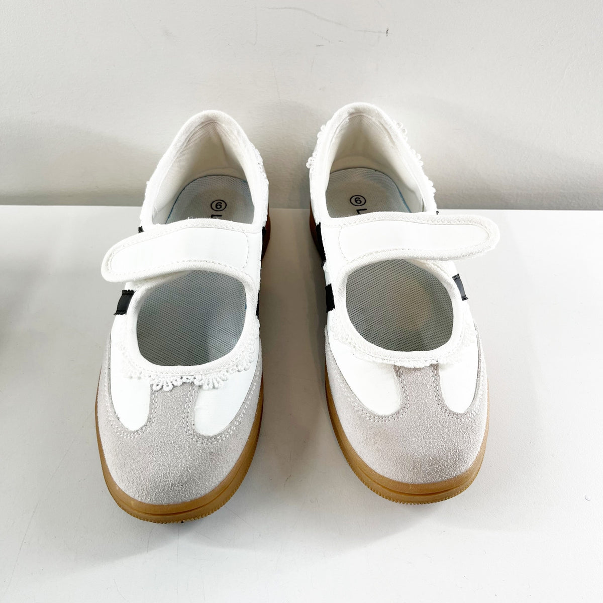 Leying Sporty Striped Ballet Flat Mary Jane Shoes Sneakers White Black 6