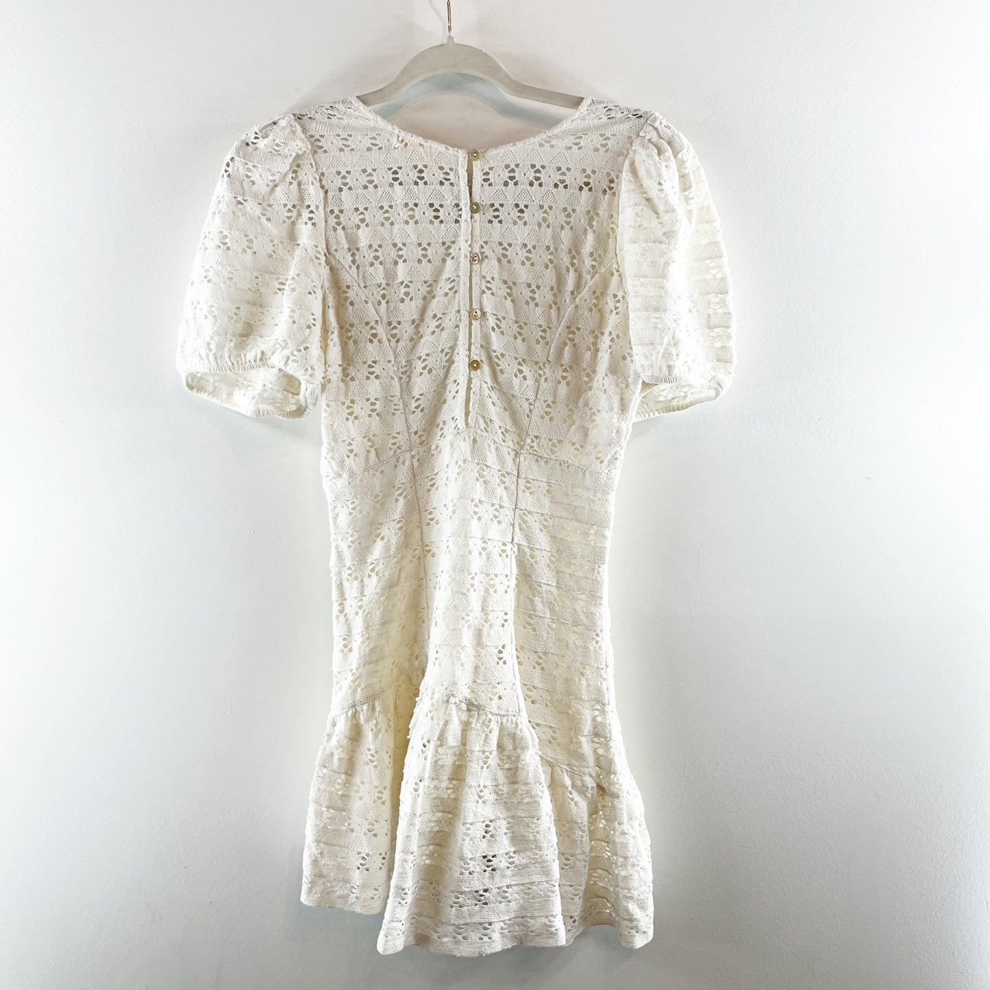 LoveShackFancy Apollo Lace Short Puff Sleeve Cotton Mini Dress White 2