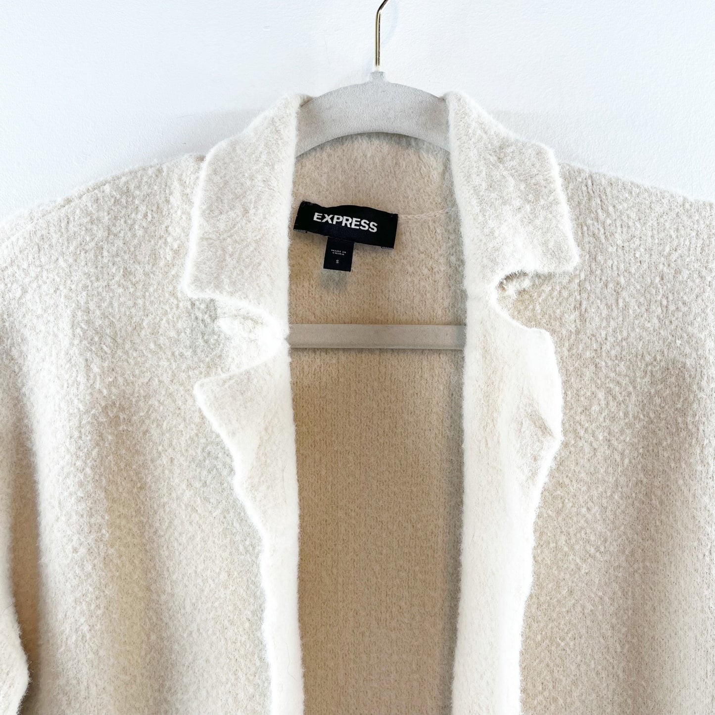 Express Notch Collar Cardigan Coatigan Long Maxi Duster Sweater Coat Cream Small