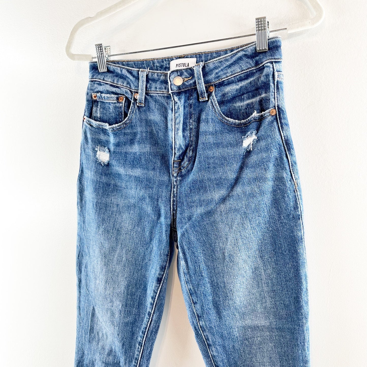 Pistola Lennon High-Waisted Distressed Denim Cropped Bootcut Jean Leyton Wash 25