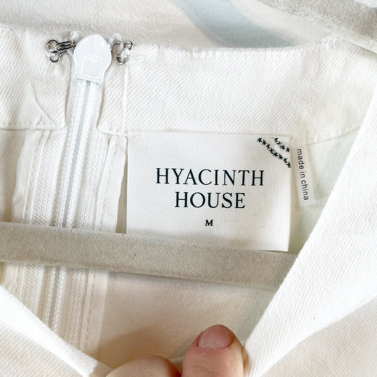 Hyacinth House Stretch Denim Puff Sleeve Juniper Mini Shift Dress White Medium