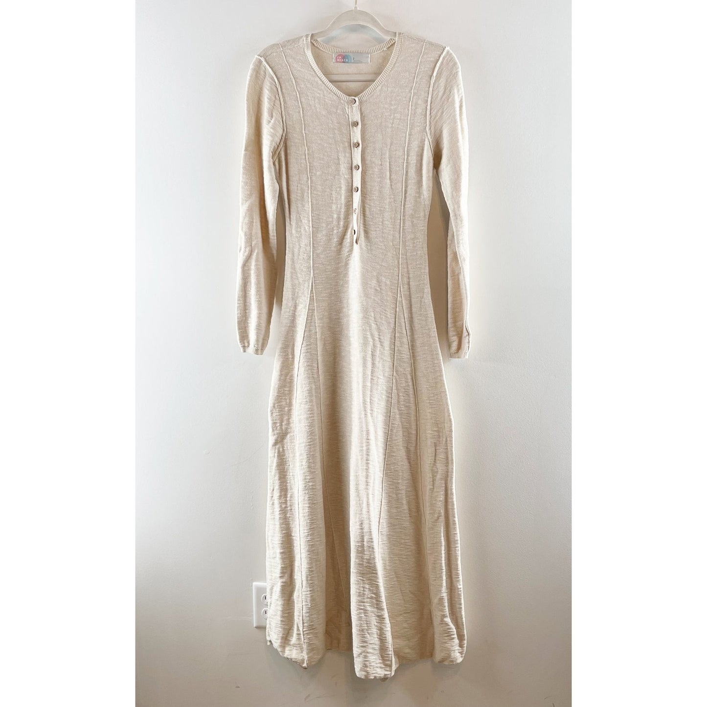 Free People Beach Long Sleeve El Topo Sweater Henley Maxi Dress Cream Small