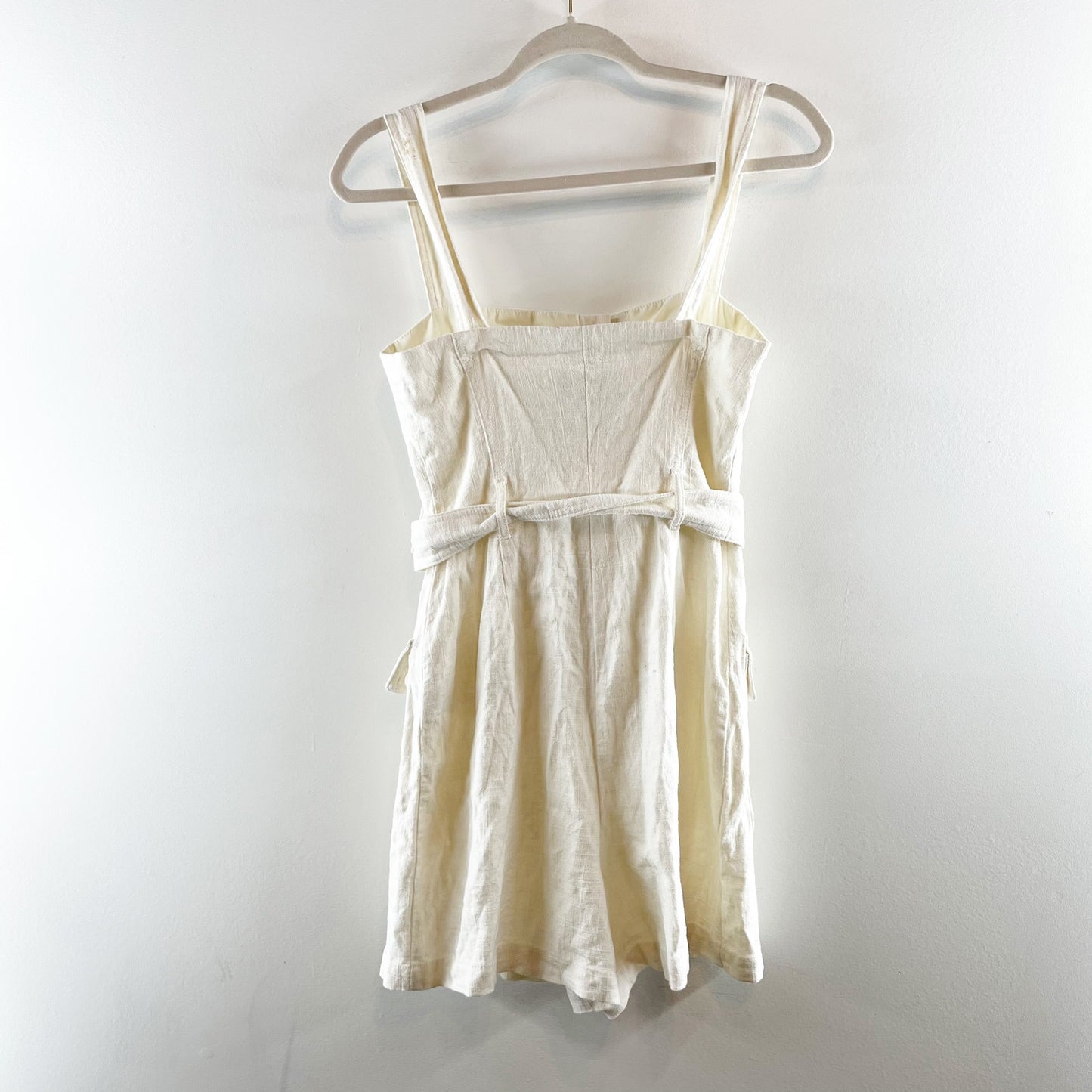 House of Harlow Linen Square Neck Belted Romper White 4