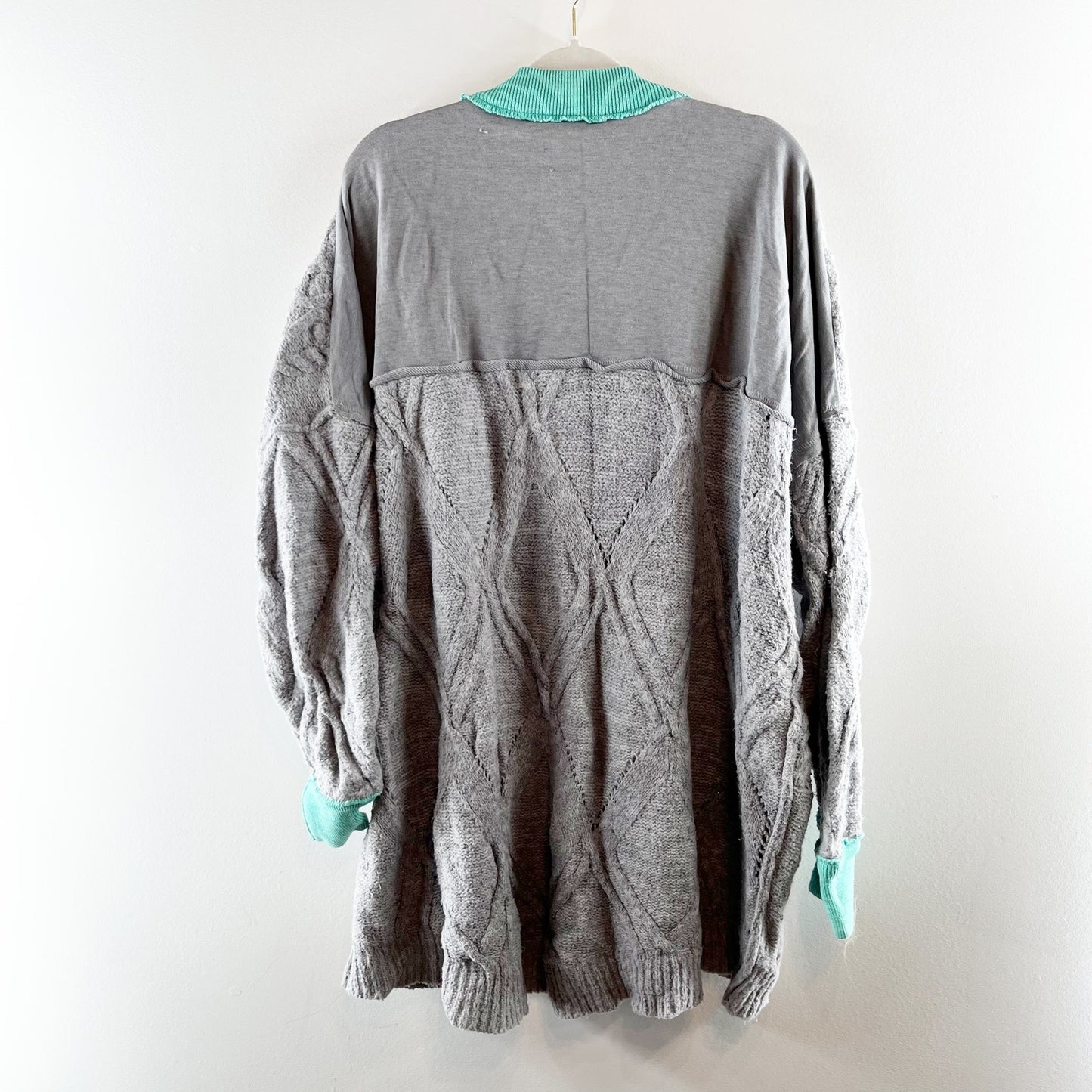 Free People Olympia Cable Knit Crewneck Long Sleeve Oversized Sweater Gray Large